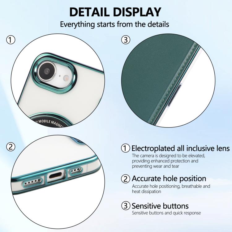 For iPhone 16e Ultra-thin Magnetic Plating Vegan Leather Phone Case