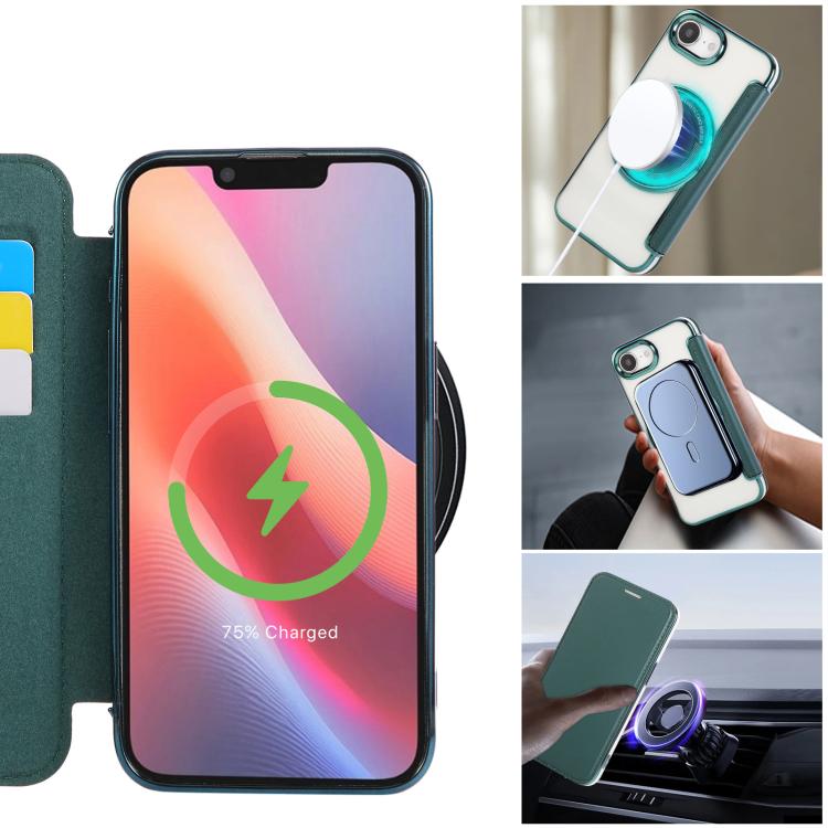 For iPhone 16e Ultra-thin Magnetic Plating Vegan Leather Phone Case
