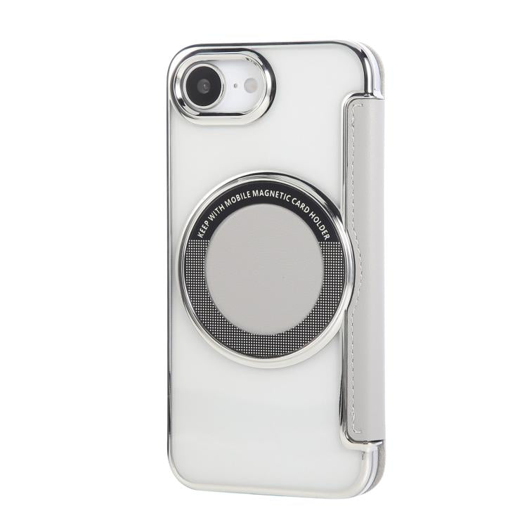 For iPhone 16e Ultra-thin Magnetic Plating Vegan Leather Phone Case