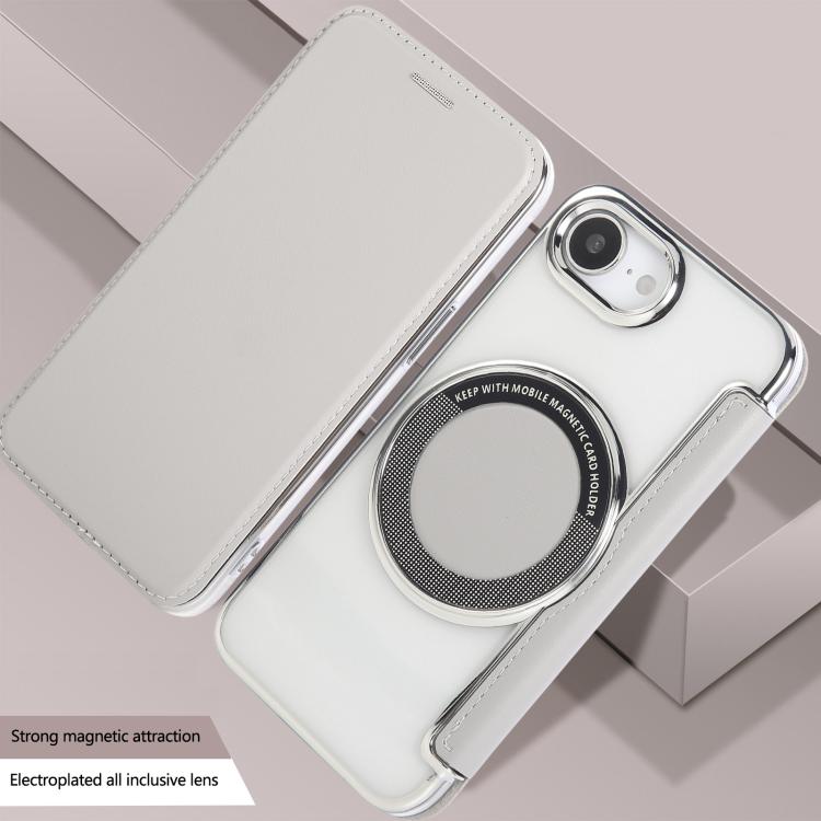 For iPhone 16e Ultra-thin Magnetic Plating Vegan Leather Phone Case