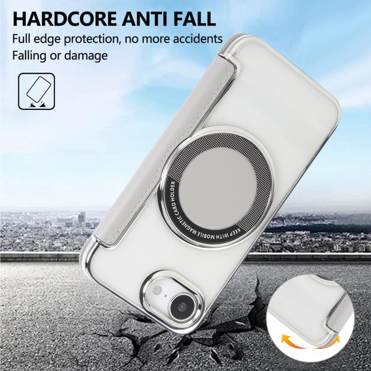 For iPhone 16e Ultra-thin Magnetic Plating Vegan Leather Phone Case