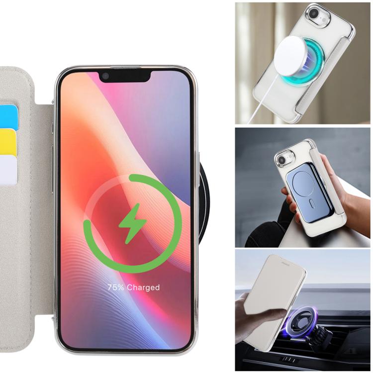 For iPhone 16e Ultra-thin Magnetic Plating Vegan Leather Phone Case
