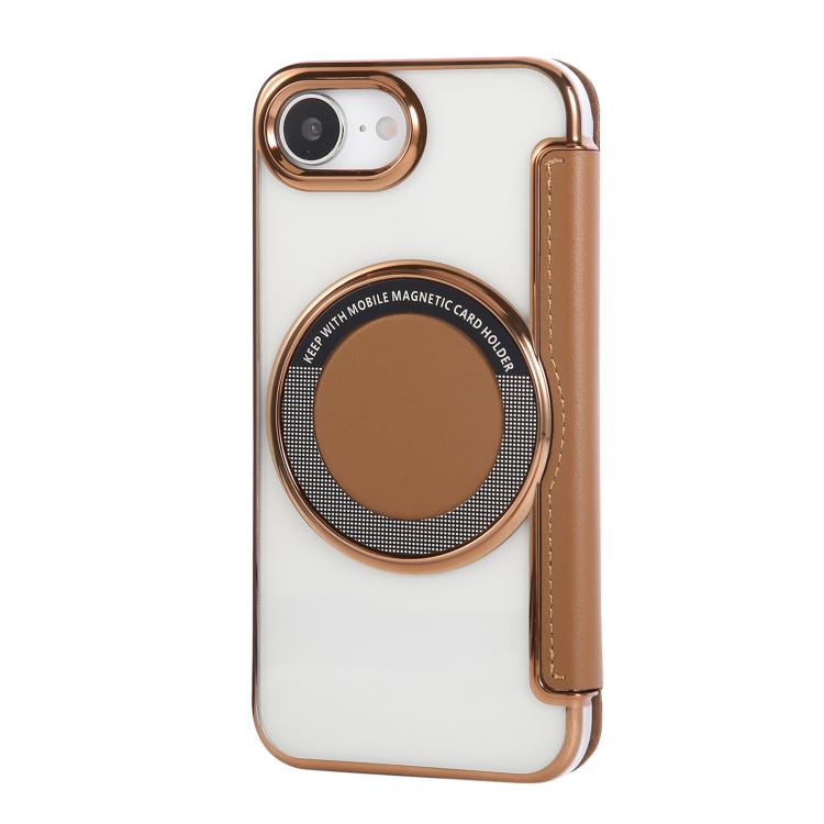 For iPhone 16e Ultra-thin Magnetic Plating Vegan Leather Phone Case