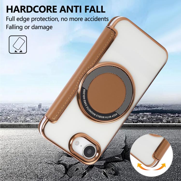 For iPhone 16e Ultra-thin Magnetic Plating Vegan Leather Phone Case