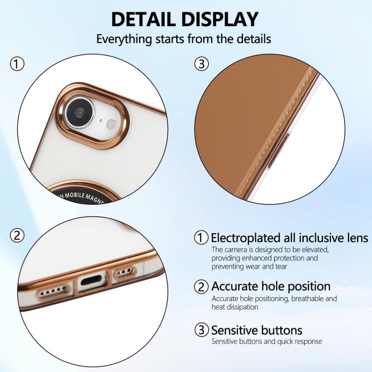 For iPhone 16e Ultra-thin Magnetic Plating Vegan Leather Phone Case
