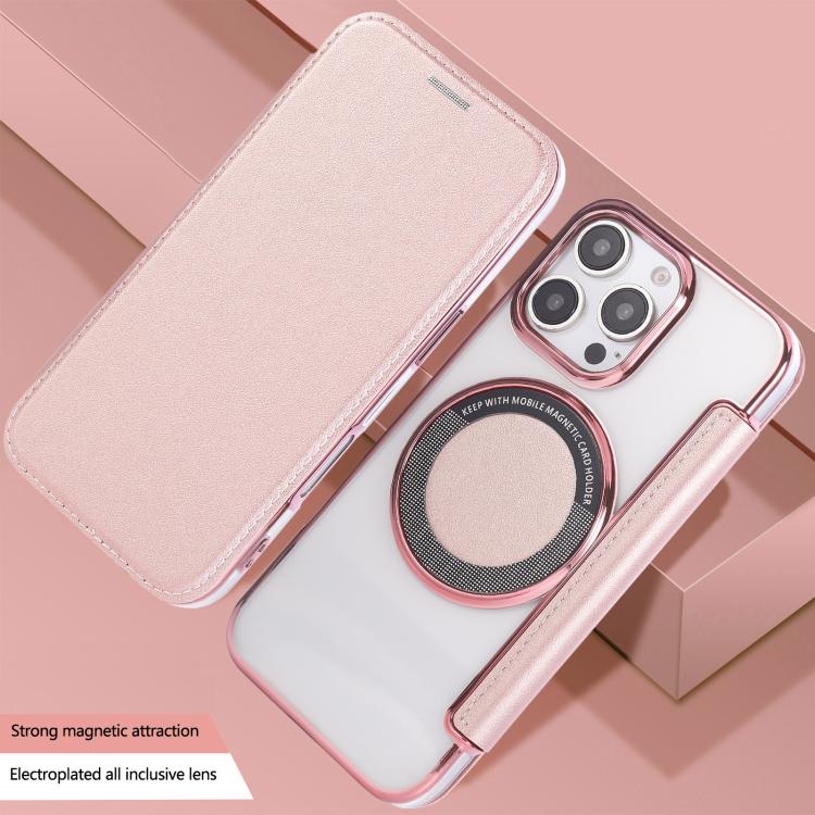 For iPhone 16 Pro Max Ultra-thin Magnetic Plating Vegan Leather Phone Case
