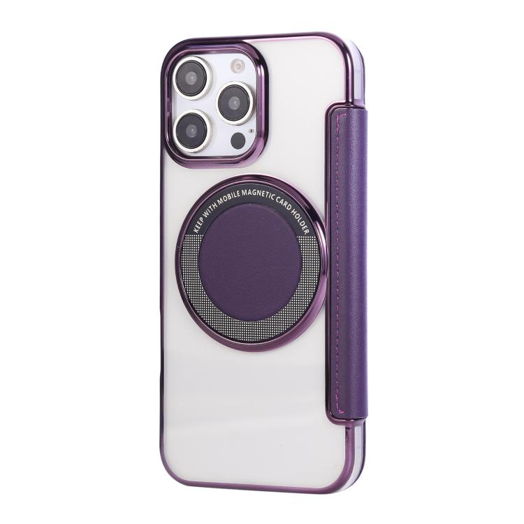 For iPhone 16 Pro Max Ultra-thin Magnetic Plating Vegan Leather Phone Case
