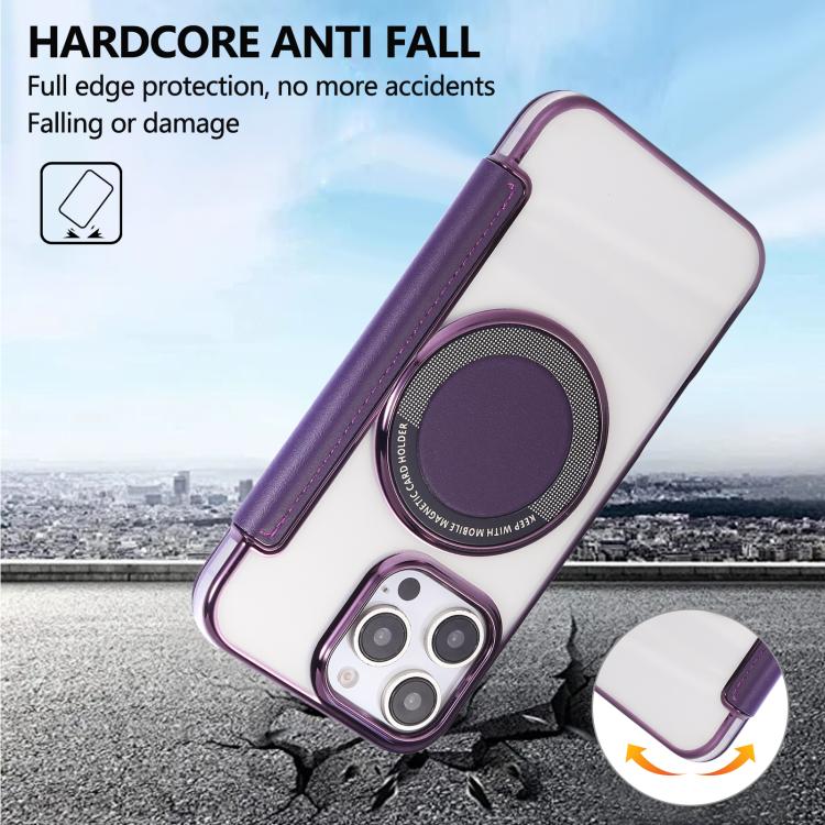 For iPhone 16 Pro Max Ultra-thin Magnetic Plating Vegan Leather Phone Case