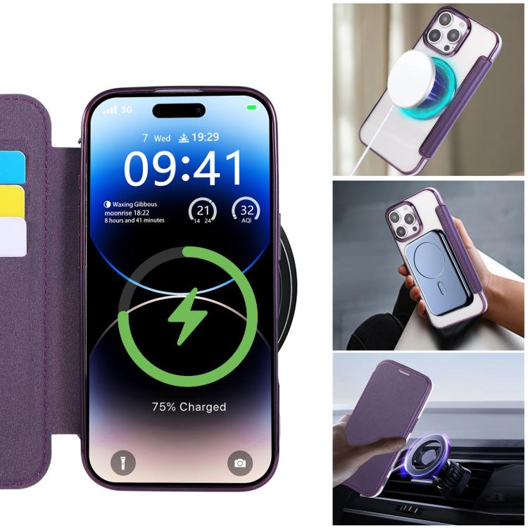 For iPhone 16 Pro Max Ultra-thin Magnetic Plating Vegan Leather Phone Case
