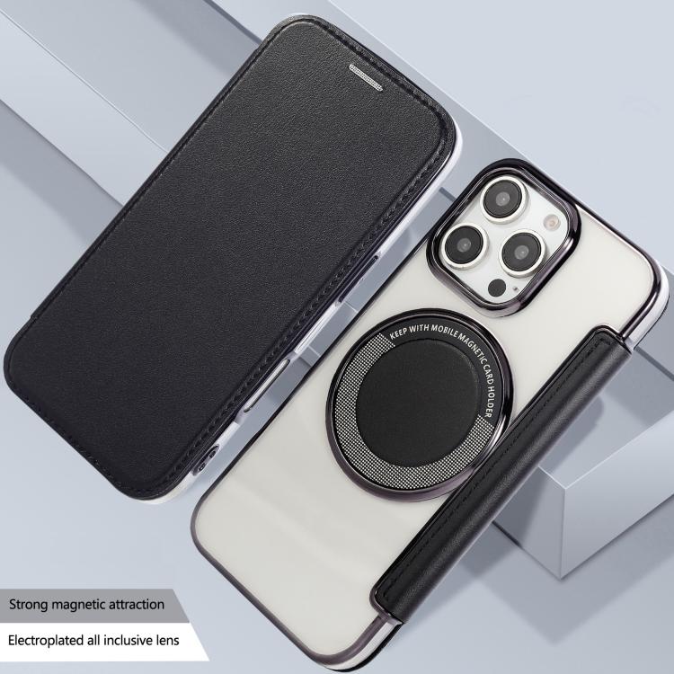 For iPhone 16 Pro Max Ultra-thin Magnetic Plating Vegan Leather Phone Case