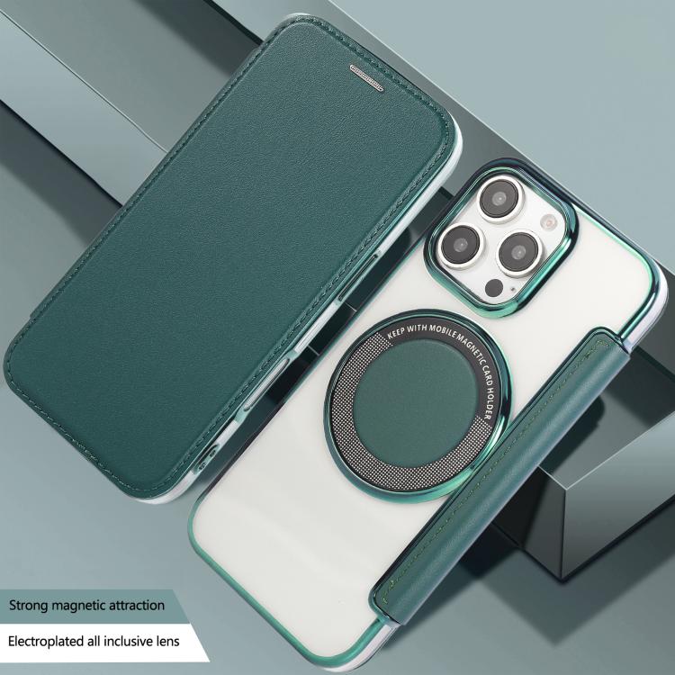 For iPhone 16 Pro Max Ultra-thin Magnetic Plating Vegan Leather Phone Case