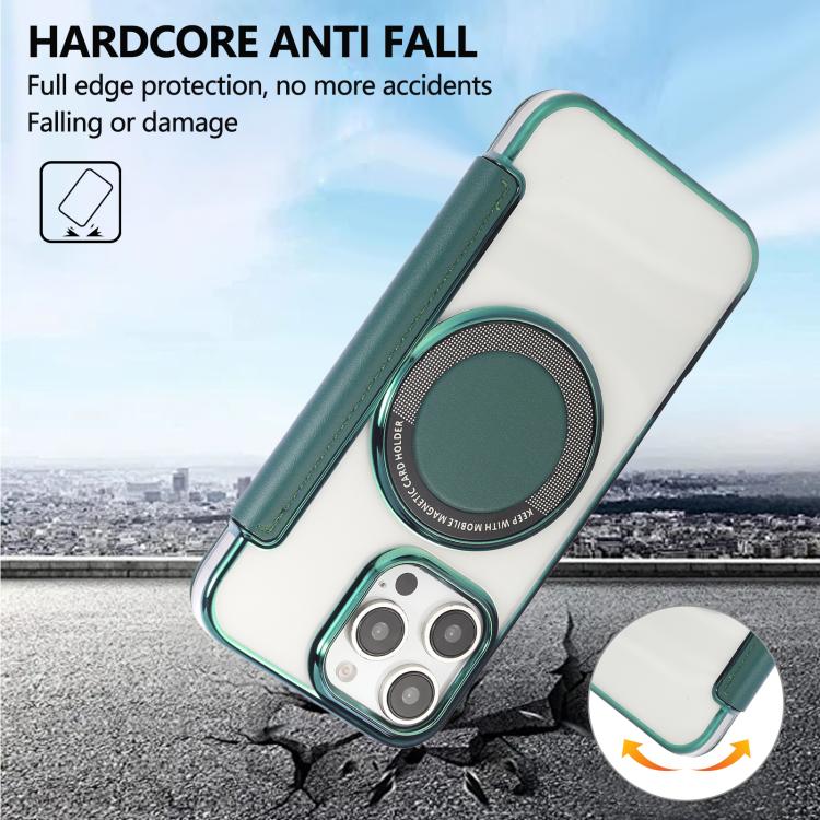 For iPhone 16 Pro Max Ultra-thin Magnetic Plating Vegan Leather Phone Case