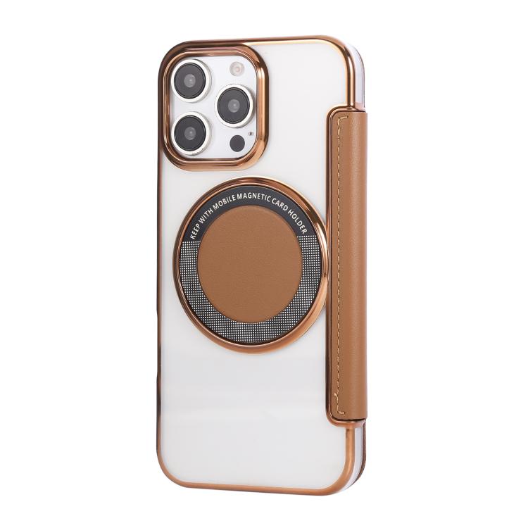 For iPhone 16 Pro Max Ultra-thin Magnetic Plating Vegan Leather Phone Case