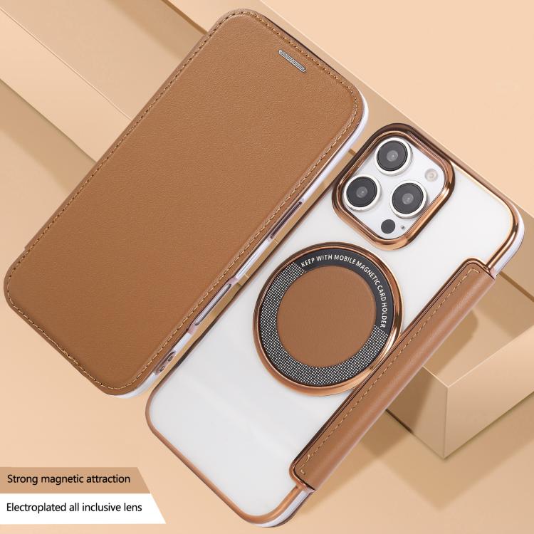 For iPhone 16 Pro Max Ultra-thin Magnetic Plating Vegan Leather Phone Case