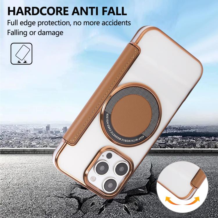 For iPhone 16 Pro Max Ultra-thin Magnetic Plating Vegan Leather Phone Case