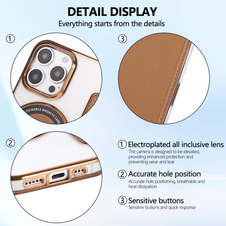 For iPhone 16 Pro Max Ultra-thin Magnetic Plating Vegan Leather Phone Case