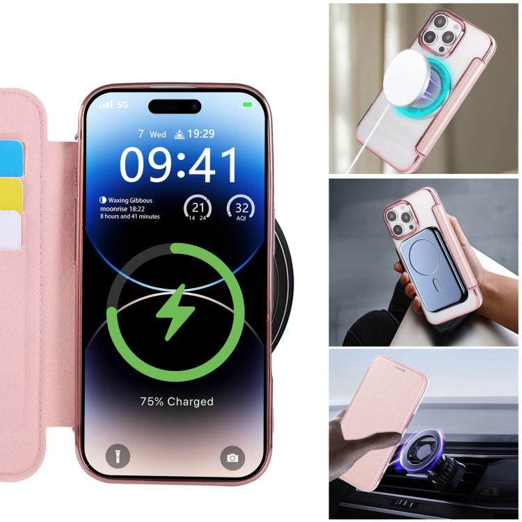 For iPhone 16 Pro Ultra-thin Magnetic Plating Vegan Leather Phone Case