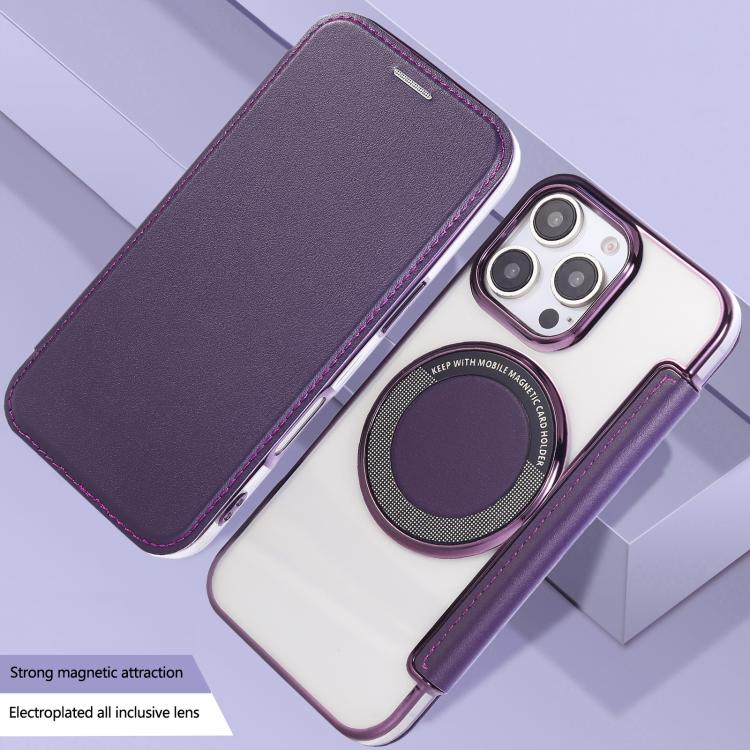 For iPhone 16 Pro Ultra-thin Magnetic Plating Vegan Leather Phone Case