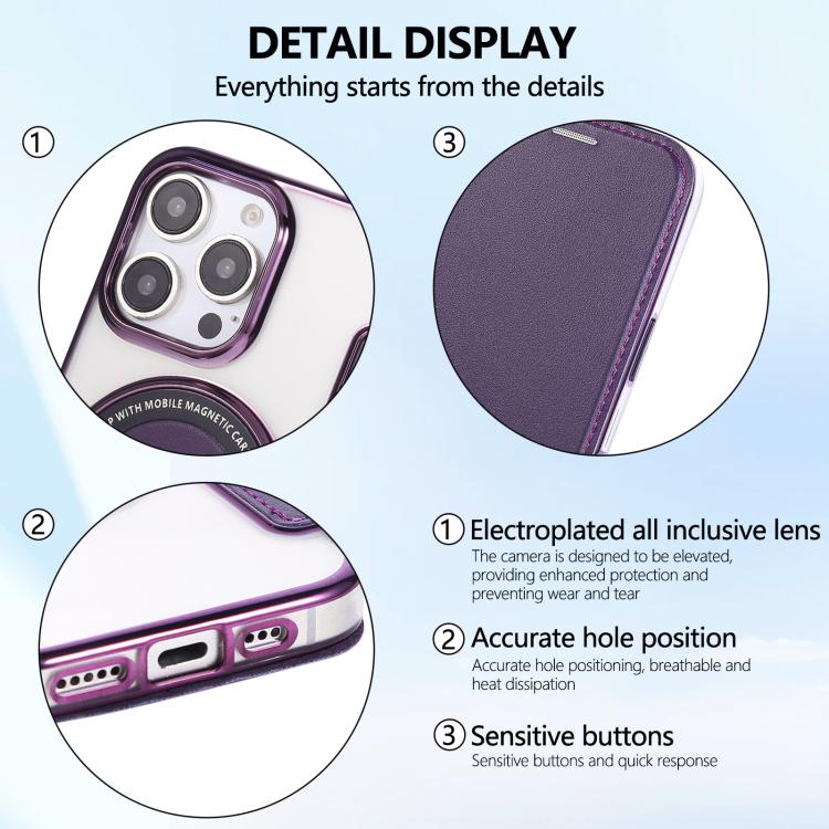 For iPhone 16 Pro Ultra-thin Magnetic Plating Vegan Leather Phone Case