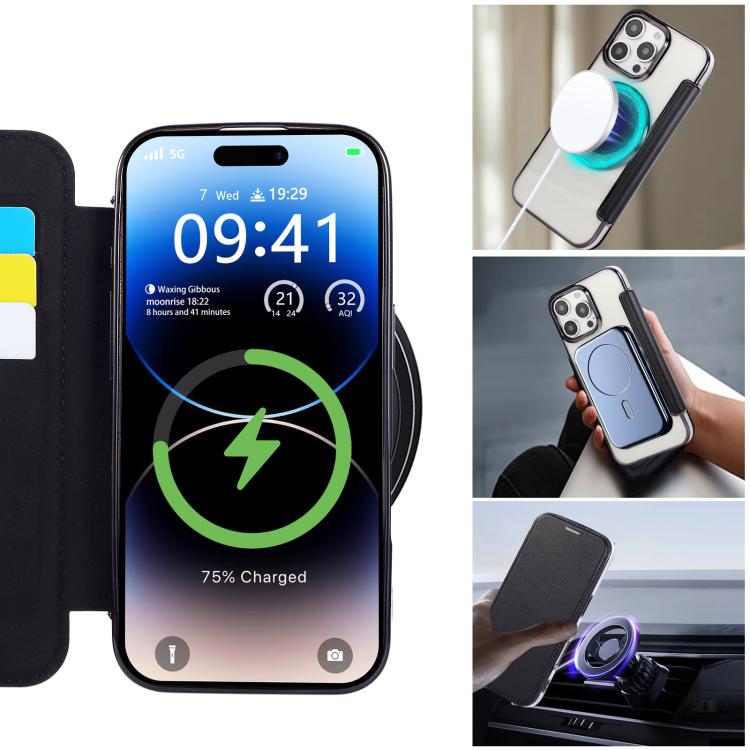 For iPhone 16 Pro Ultra-thin Magnetic Plating Vegan Leather Phone Case