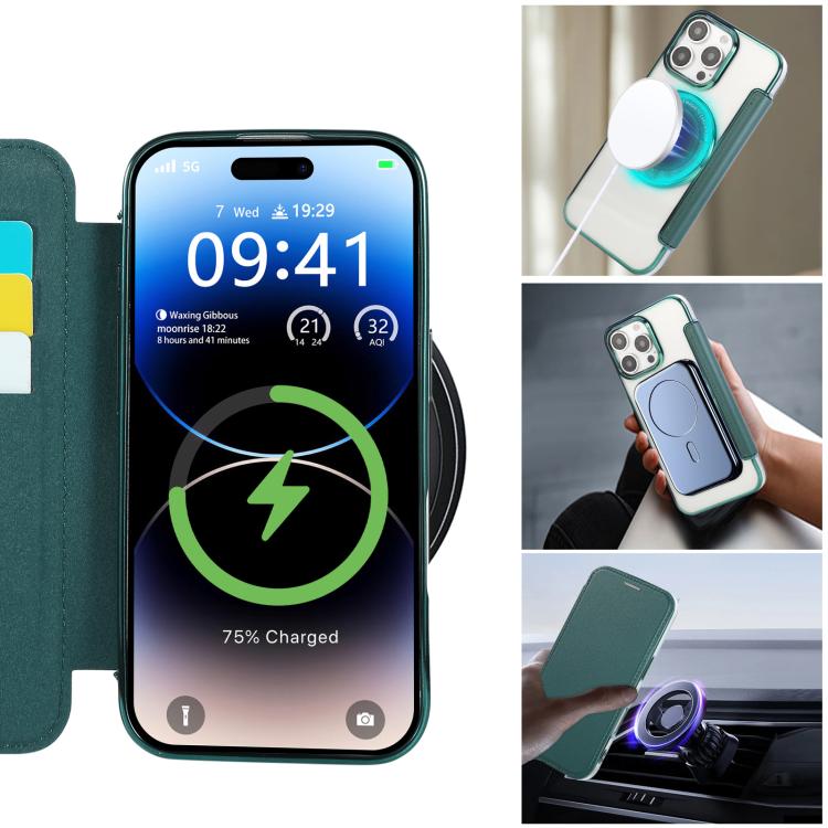 For iPhone 16 Pro Ultra-thin Magnetic Plating Vegan Leather Phone Case