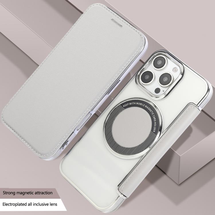 For iPhone 16 Pro Ultra-thin Magnetic Plating Vegan Leather Phone Case