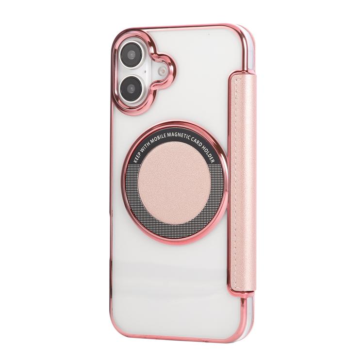 For iPhone 16 Plus Ultra-thin Magnetic Plating Vegan Leather Phone Case