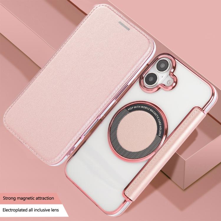 For iPhone 16 Plus Ultra-thin Magnetic Plating Vegan Leather Phone Case