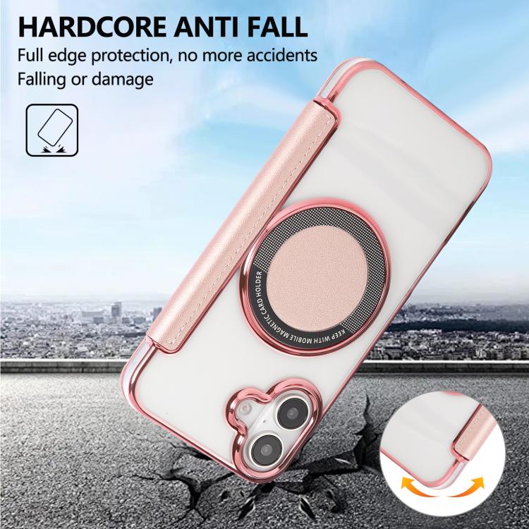 For iPhone 16 Plus Ultra-thin Magnetic Plating Vegan Leather Phone Case