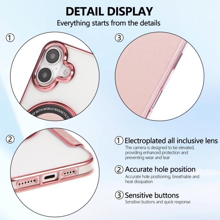 For iPhone 16 Plus Ultra-thin Magnetic Plating Vegan Leather Phone Case