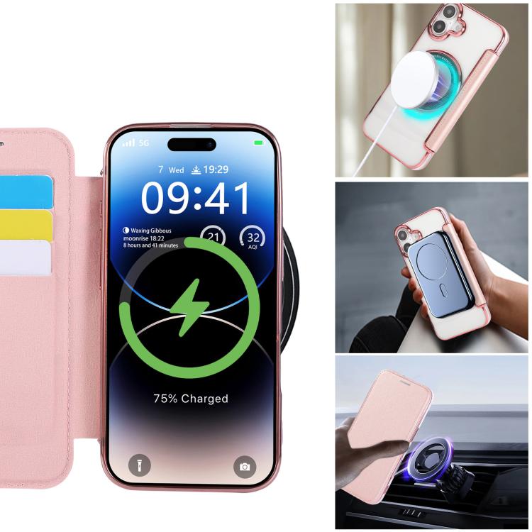 For iPhone 16 Plus Ultra-thin Magnetic Plating Vegan Leather Phone Case
