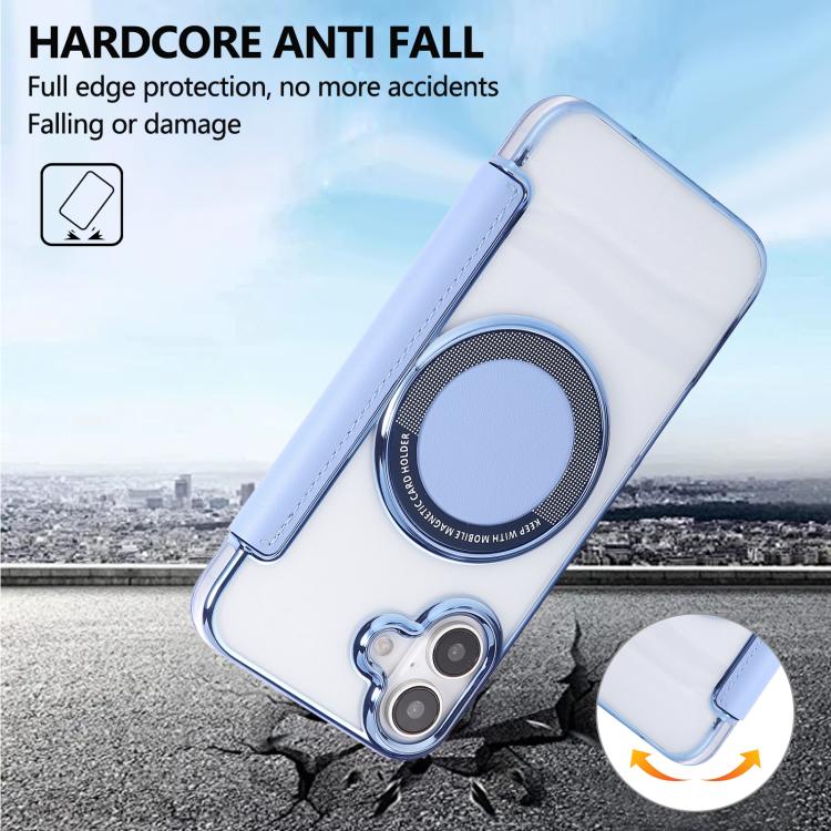 For iPhone 16 Plus Ultra-thin Magnetic Plating Vegan Leather Phone Case