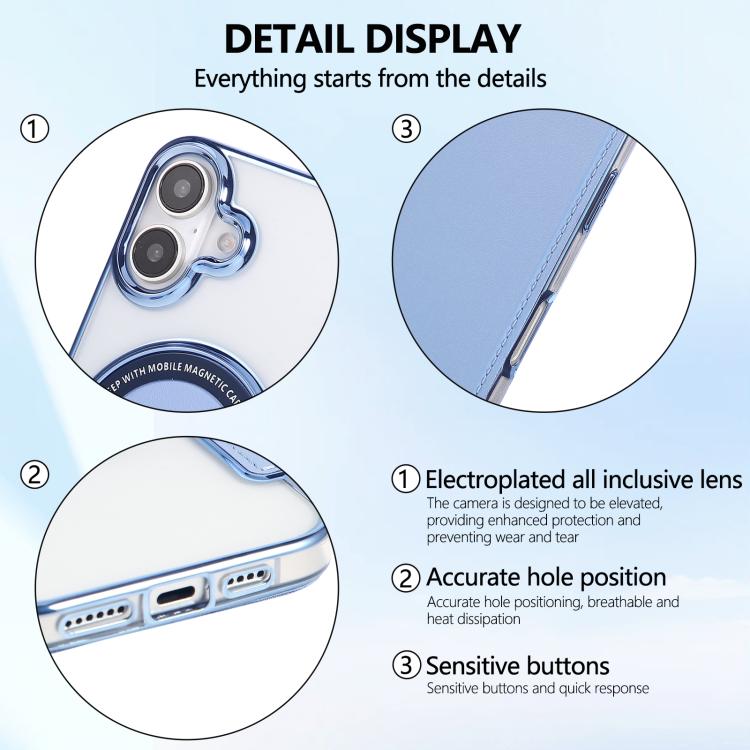 For iPhone 16 Plus Ultra-thin Magnetic Plating Vegan Leather Phone Case
