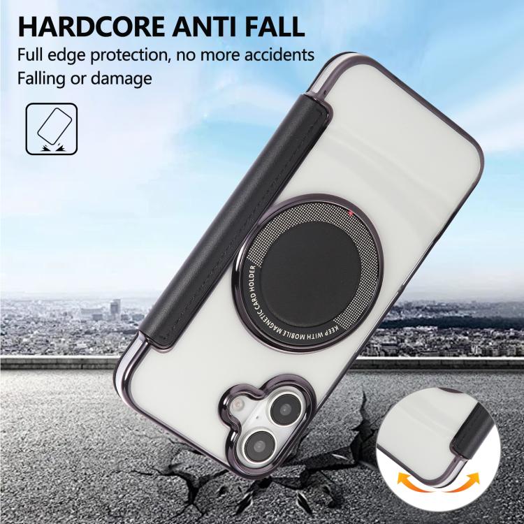 For iPhone 16 Plus Ultra-thin Magnetic Plating Vegan Leather Phone Case