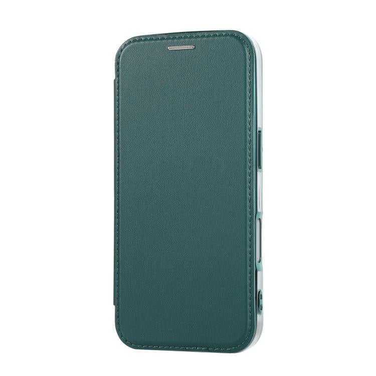 For iPhone 16 Plus Ultra-thin Magnetic Plating Vegan Leather Phone Case