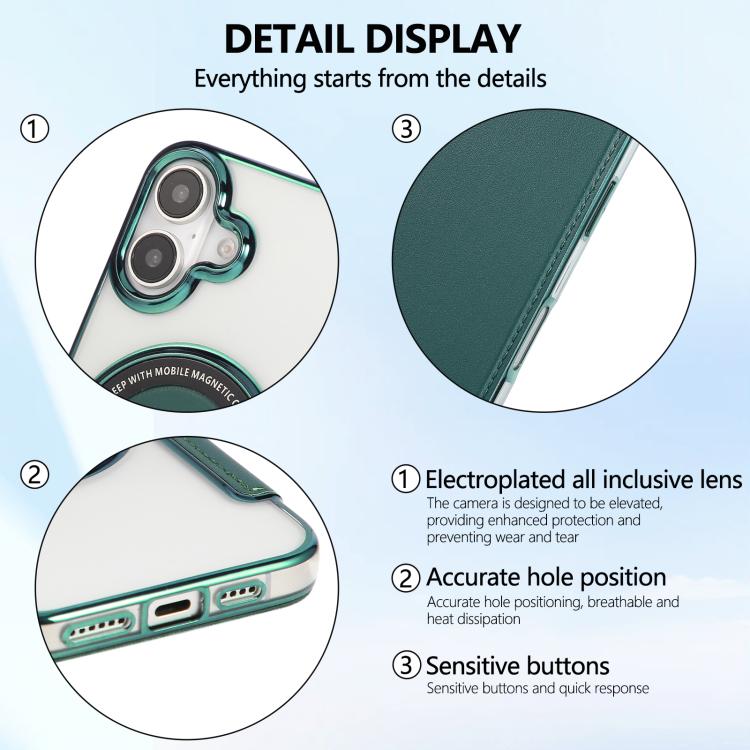 For iPhone 16 Plus Ultra-thin Magnetic Plating Vegan Leather Phone Case