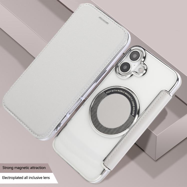 For iPhone 16 Plus Ultra-thin Magnetic Plating Vegan Leather Phone Case