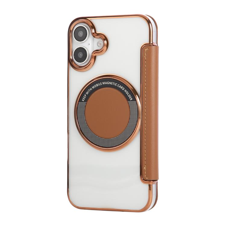 For iPhone 16 Plus Ultra-thin Magnetic Plating Vegan Leather Phone Case