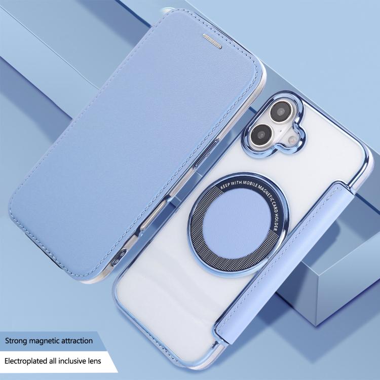 For iPhone 16 Ultra-thin Magnetic Plating Vegan Leather Phone Case
