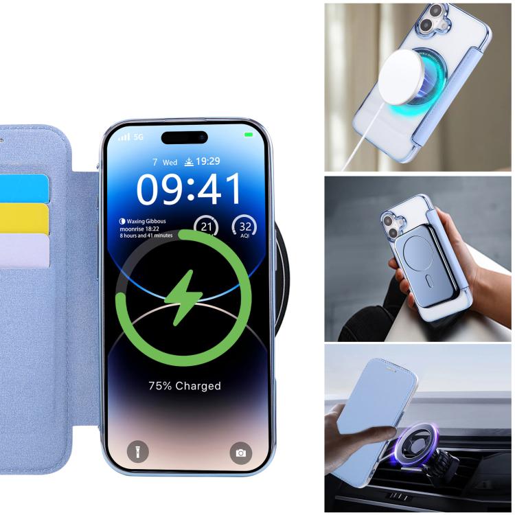 For iPhone 16 Ultra-thin Magnetic Plating Vegan Leather Phone Case