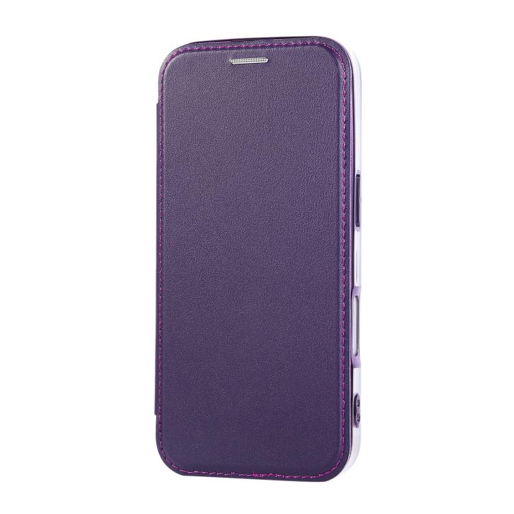 For iPhone 16 Ultra-thin Magnetic Plating Vegan Leather Phone Case