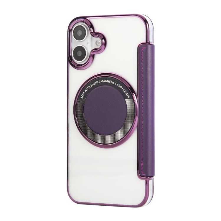 For iPhone 16 Ultra-thin Magnetic Plating Vegan Leather Phone Case