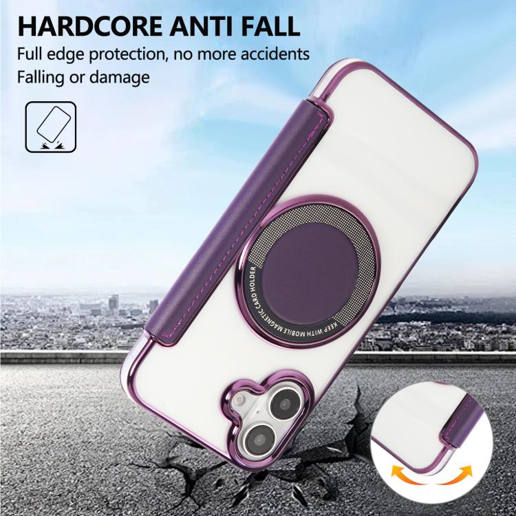 For iPhone 16 Ultra-thin Magnetic Plating Vegan Leather Phone Case