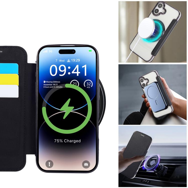 For iPhone 16 Ultra-thin Magnetic Plating Vegan Leather Phone Case