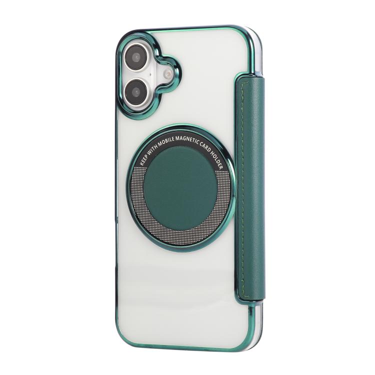 For iPhone 16 Ultra-thin Magnetic Plating Vegan Leather Phone Case