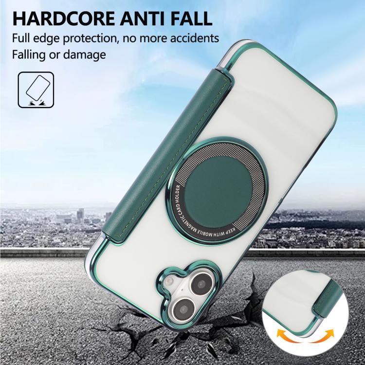 For iPhone 16 Ultra-thin Magnetic Plating Vegan Leather Phone Case