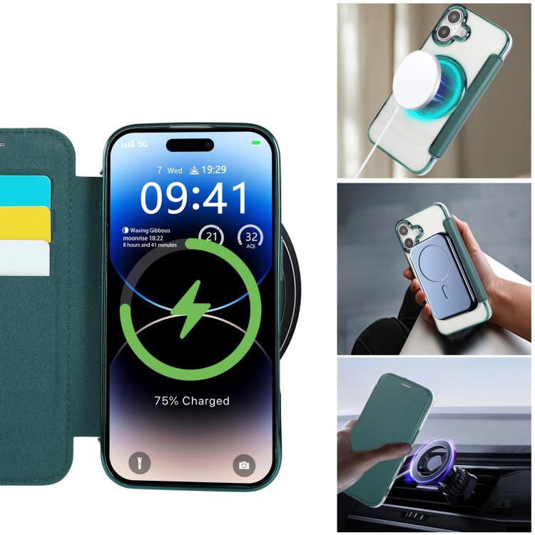 For iPhone 16 Ultra-thin Magnetic Plating Vegan Leather Phone Case