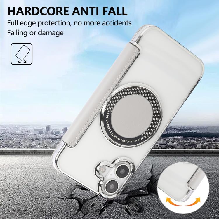 For iPhone 16 Ultra-thin Magnetic Plating Vegan Leather Phone Case