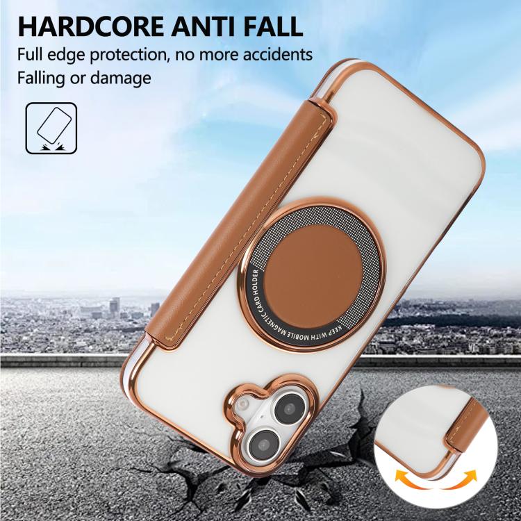 For iPhone 16 Ultra-thin Magnetic Plating Vegan Leather Phone Case