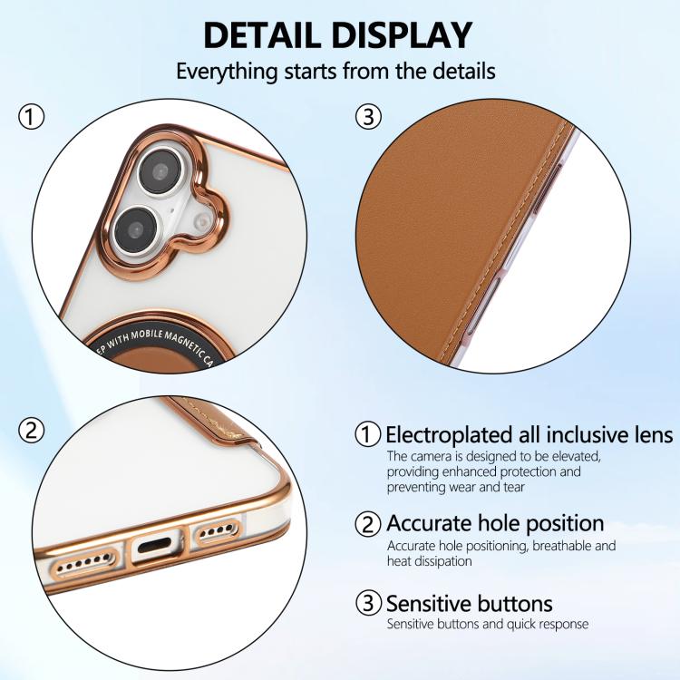 For iPhone 16 Ultra-thin Magnetic Plating Vegan Leather Phone Case